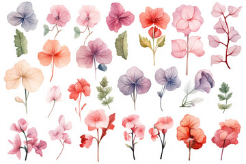 Watercolor painting Begonia symbols on a white background. 