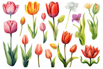 Obraz premium Watercolor paintings Tulip flower symbols On a white background.