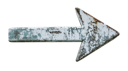 grungy rusty right directional arrow on transparent background