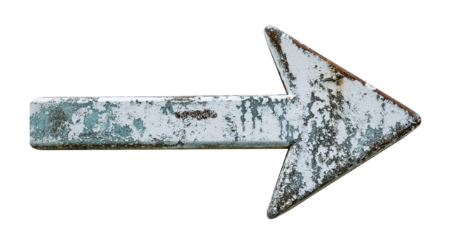 grungy rusty right directional arrow on transparent background
