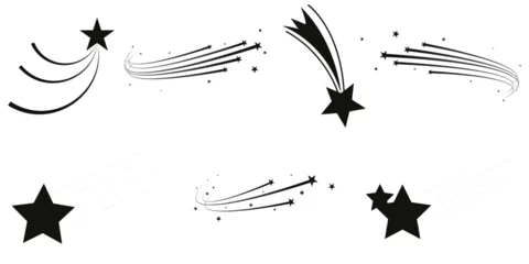 Foto op Canvas Shooting star. Shooting stars with tails icons, falling meteor, abstract fantasy galaxy element, decorative night sky object silhouette. Vector isolated set © Quirk Craft Studio