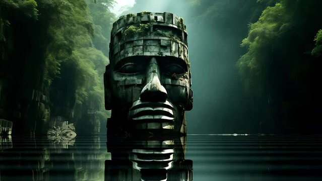 Olmec Head Statue in the Jungle of Mesoamerica - Maya Aztec Inca