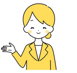 黄色｜案内するスーツの女性｜右手