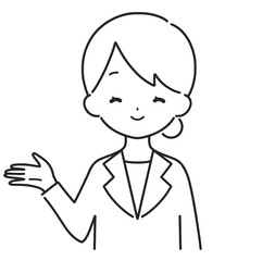 モノクロ｜案内するスーツの女性｜右手