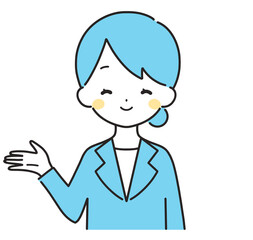水色｜案内するスーツの女性｜右手