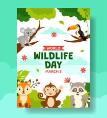 Wildlife Day Vertical Poster Flat Cartoon Hand Drawn Templates Background Illustration