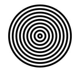 Concentric circle icon. Black and white circular rings. Sound wave, radar, target. Round line element. Abstract monochrome graphic. Vector illustration isolated on white background.