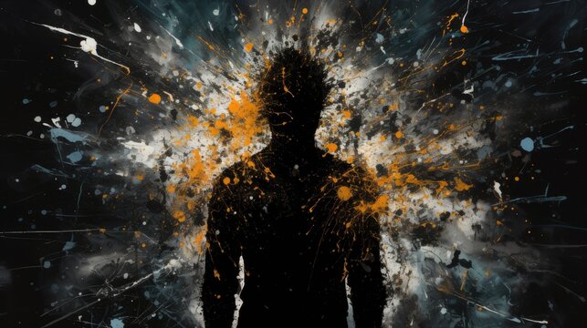 Fototapeta abstract expression of human emotions with dark paint splatters. artistic conceptual representation of male depression and mental health issues for stock photography