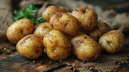 Raw potatoes isolated on wood background