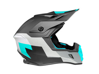 Offroad motocross helmet isolated on white background. Side view of full face color helmet for...