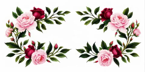 Fotobehang Colorful rose flower frames on white background.  © Jare