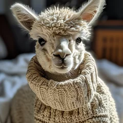 Fotobehang alpaca in a comfy sweater © Sergei