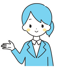 水色｜案内するスーツの女性｜右手
