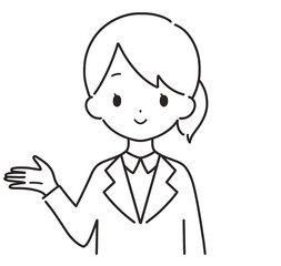 モノクロ｜案内するスーツの女性｜右手
