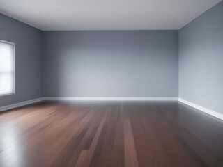 Empty Vacant Room with Hardwood Floor With Blank Bluish Gray Walls for Product Mockup