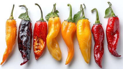 Collection chili, Set of different chili pepper isolated on white background. - obrazy, fototapety, plakaty