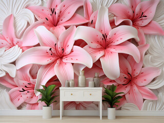 Interior design with Pink lily-framed wall