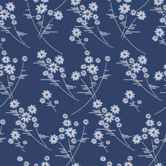 Japanese Pretty Flower Curl Branch Vector Seamless Pattern
