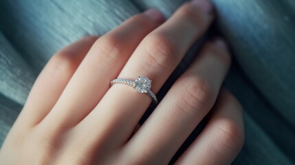 Joyful moment: close-up of young woman flaunting diamond ring, symbolizing happiness and marriage proposal