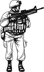 Soldier in War Outline Illustration