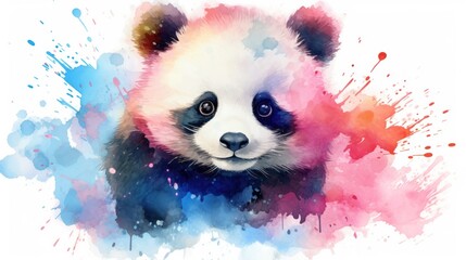 Detailed digital painting capturing a giant panda with a colorful abstract background, Endangered species awareness.