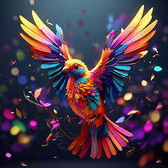 Obraz premium Enchanting Flight AI Animation of a Colorful and Beautiful Bird - AI Generated