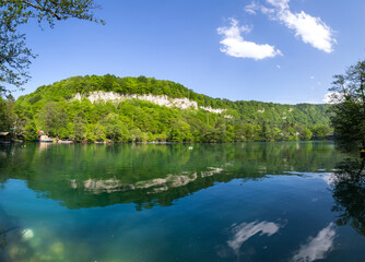 Fototapeta na wymiar Blue lake in the Caucasus mountains