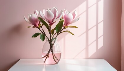 Beautiful Pink Magnolia Flower in Transparent Vase