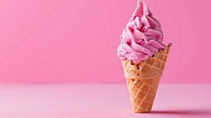 Pink ice Cream cone, on a pink background. made with generative ai - Powered by Adobe