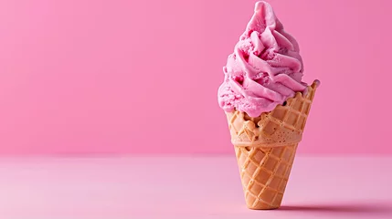 Foto auf Alu-Dibond Pink ice Cream cone, on a pink background. made with generative ai © ferid