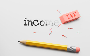  Income and tax. Writing in pencil and erased with an eraser. 3d render