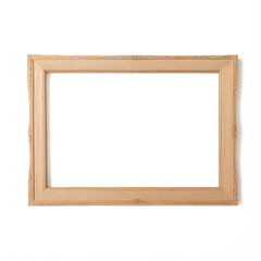 Leere h&ouml;lzerne Bilderrahmen-Attrappe isoliert auf transparentem Hintergrund, horizontale Landschaftsgrafik-Vorlage f&uuml;r Foto, Bild, Bild, Wandkunst, Text, Zitat. Rahmen aus hellem Eichenholz.