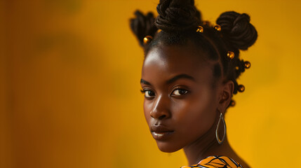Close-up of Bantu Knots Hairstyle, young attractive model - obrazy, fototapety, plakaty