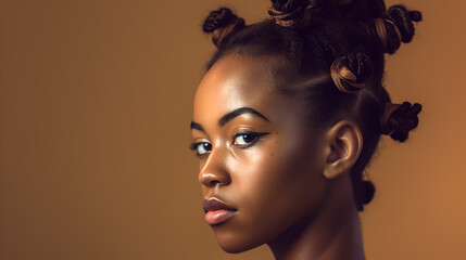 Close-up of Bantu Knots Hairstyle, young attractive model