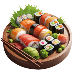 Sushi japanese food on wooden plate