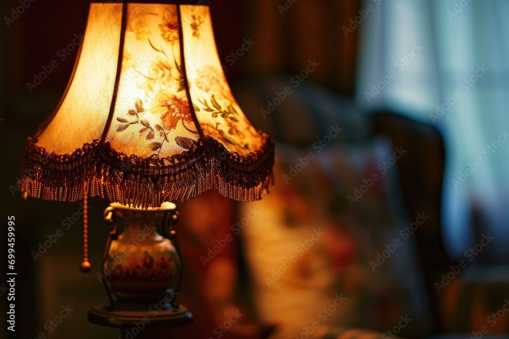 Poster A lamp sitting on a table. Perfect for adding light to any room