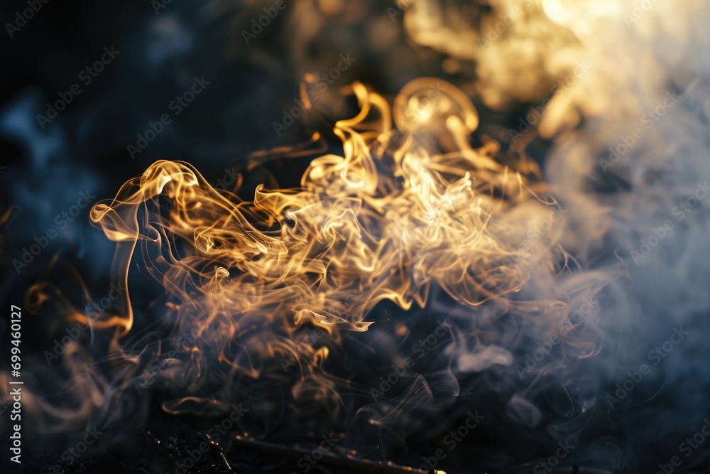 Poster a close-up shot of a fire with smoke billowing out of it. this captivating image captures the intens
