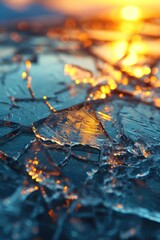 A piece of ice sitting on top of a table. Can be used to depict coldness, freshness, or a cool environment