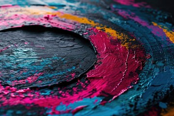 Close up of a vibrant painting displayed on a table. Perfect for adding a pop of color to any space