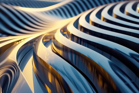 A close up view of a curved metal structure. This image can be used to depict modern architecture, industrial design, or engineering concepts