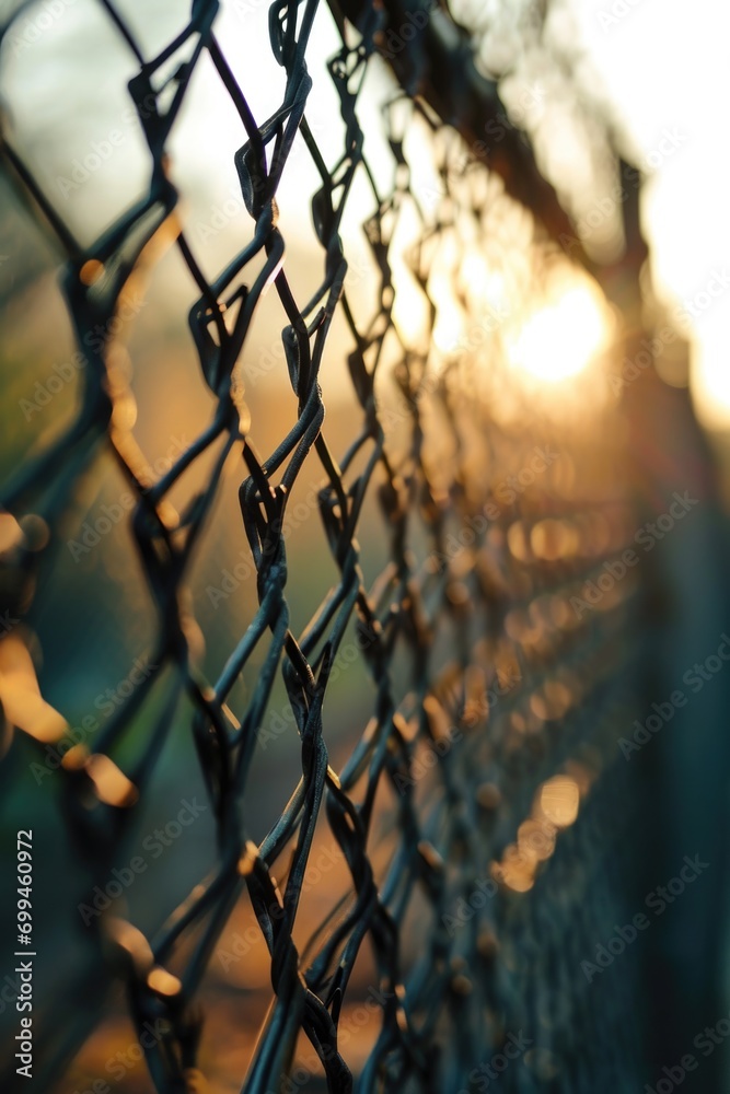 Poster A detailed view of a chain link fence, perfect for illustrating security or boundaries