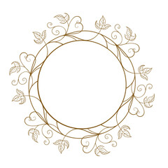 Vector round floral frame with ivy leaves decoration. Vintage style ivy stems wreath.