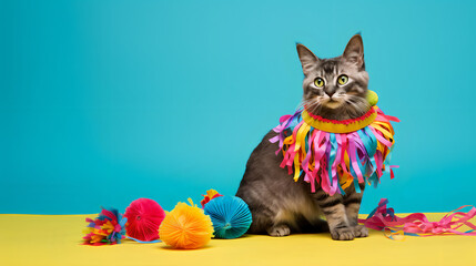 Cat pinata on confetti background	