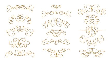Abstract calligraphic flourishes set. Vector retro style dividers collection.