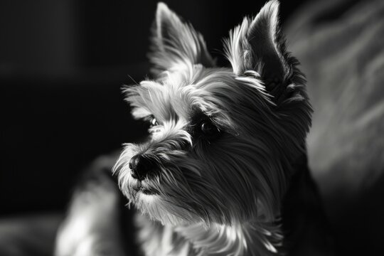 A black and white photo of a small dog. Versatile image suitable for various uses