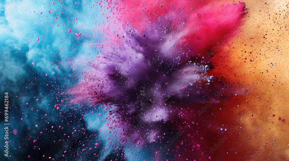 Poster A vibrant powder cloud consisting of red and blue colors. Perfect for adding a burst of color and energy to any project or event