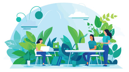 Obraz na płótnie Canvas simple Vector Illustration art of Illustrate a vector artwork depicting a young male and female startup team collaborating on a sustainable project. Showcase eco-friendly elements in their workspace,