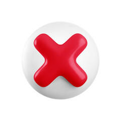 Vector 3d red cross x realistic icon. Trendy plastic wrong red check mark, delete sign on white background. No vote button. 3d render not approved symbol, error, failed sign for web, app, design.