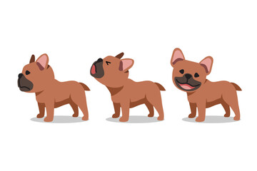 Set of vector cartoon character brown french bulldog for design.