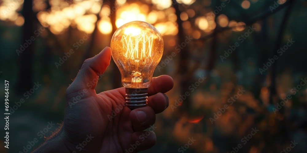 Poster a person holding a light bulb in their hand. suitable for concepts related to creativity, innovation